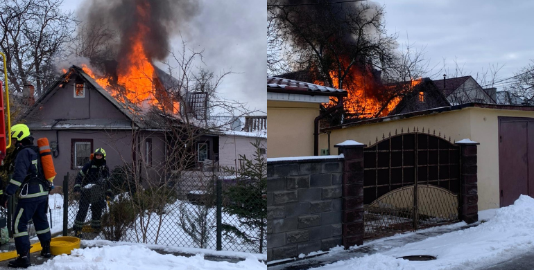 В районі «Мелроузу» у Рівному пожежа: горить будинок, рятувальники евакуювали жінку